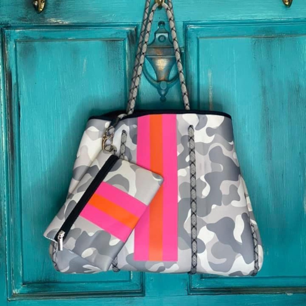Miami White Camo Neoprene Tote Bag